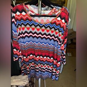 Cato 22/24 Colorful Zigzag Patterned Women's Top